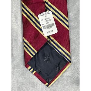 Brooks Brothers Silk Rep Stripe Tie Burgundy Navy Gold Made in USA New